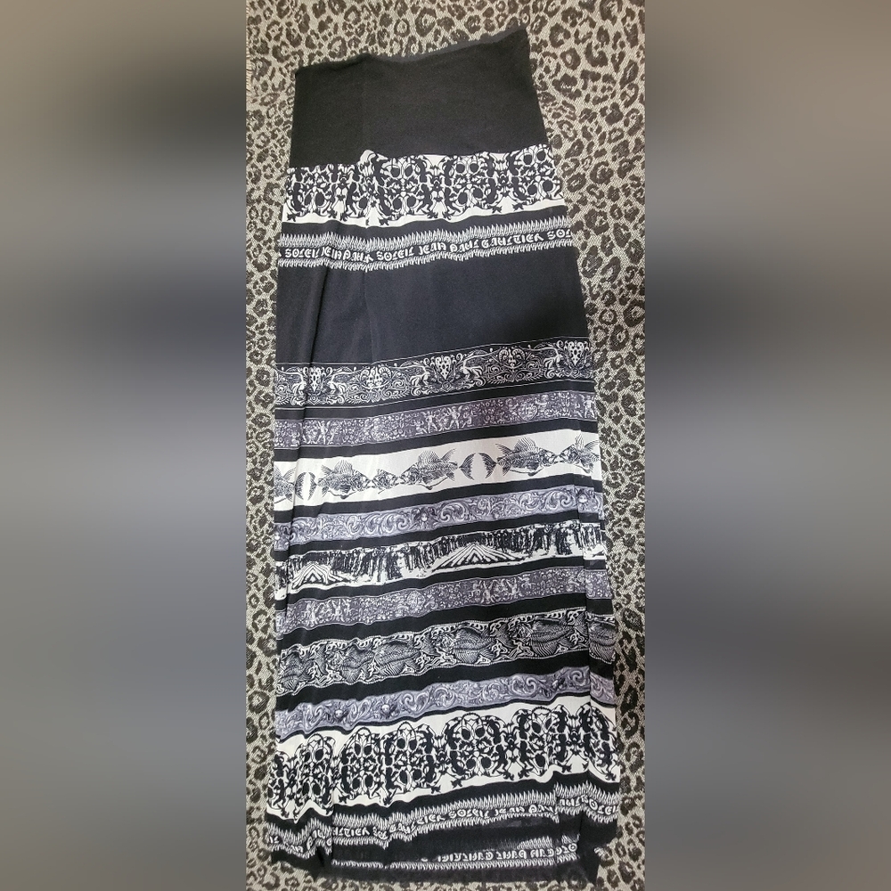 Rare Vintage Jean Paul Gaultier Black Fish Fossil Print Mesh Long Skirt - Picture 2 of 3